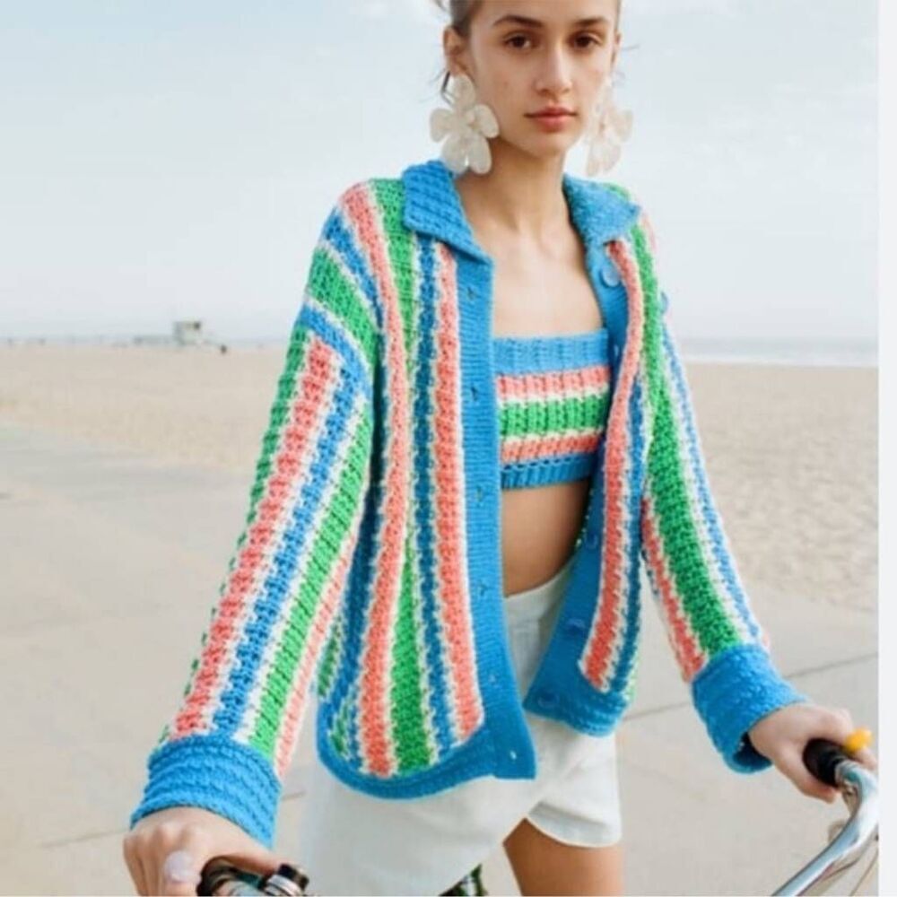 Zara Blogger's Favorite Striped Crocheted Cardigan